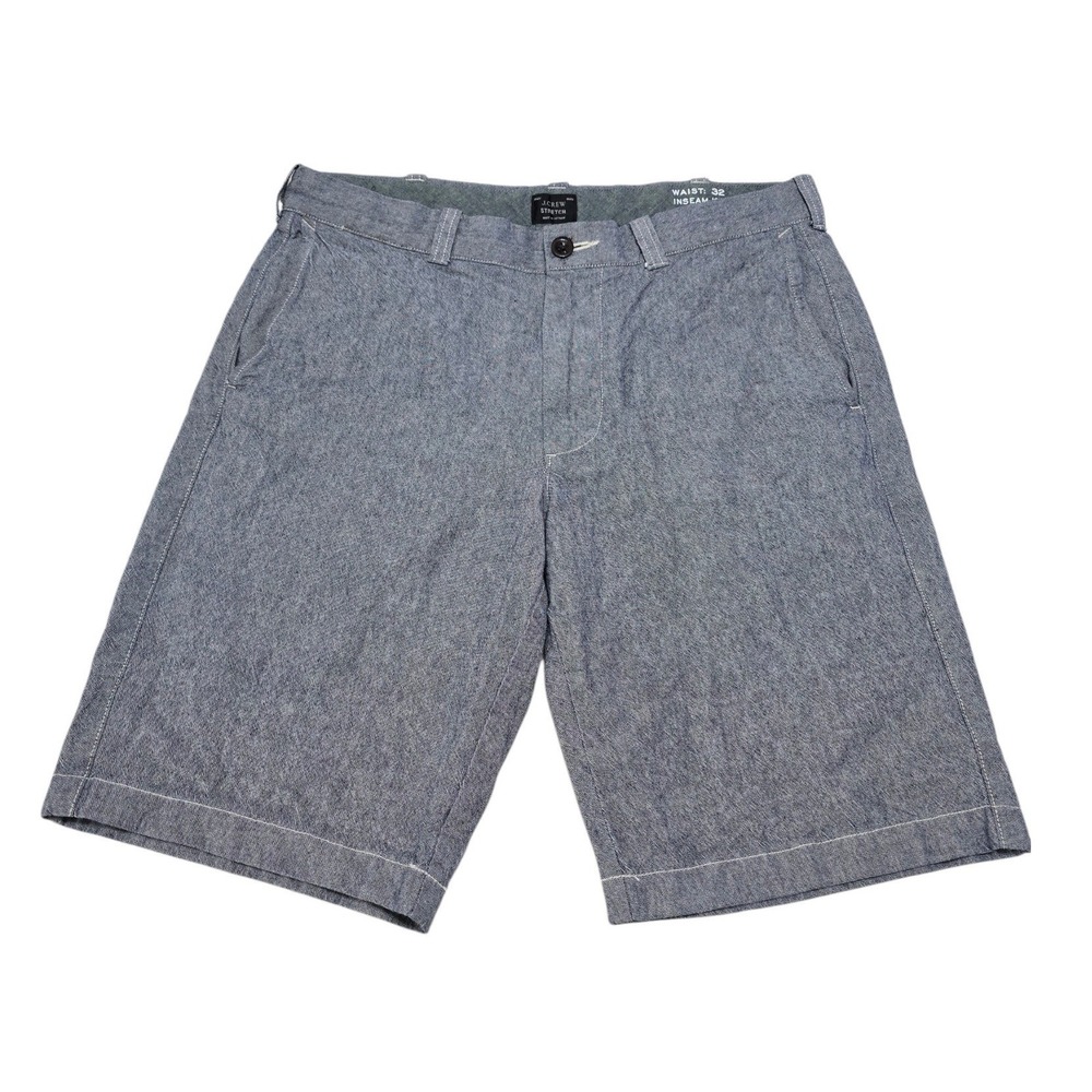 J.Crew Stretch Mens Blue Chambray Flat Front Shorts Size 32 Inseam 10.5 77388